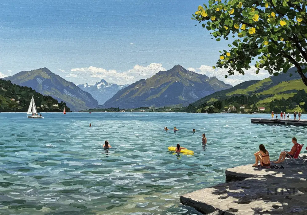 Sailboats and Swimmers - Hand Painting
