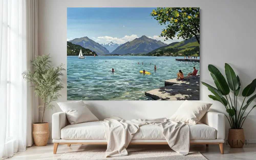 Sailboats and Swimmers - Hand Painting