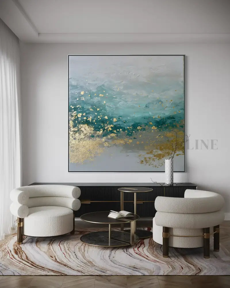 Seafoam and Gold Tide - Hand Painting