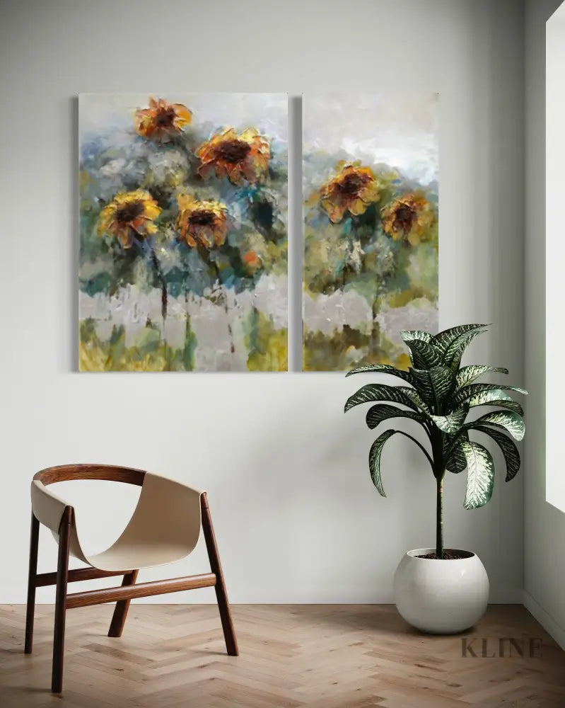 Sunflower 2 Panel Wall Art - Hand Painting