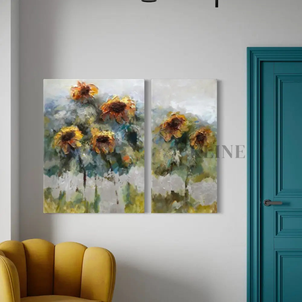 Sunflower 2 Panel Wall Art - Hand Painting