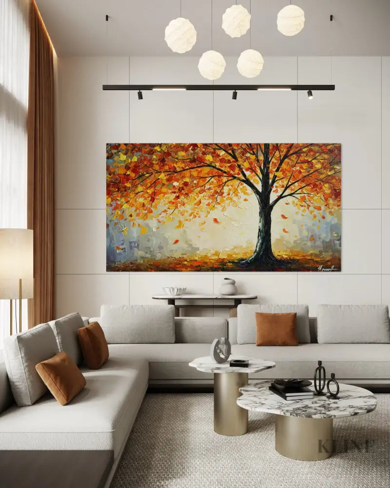Sunlit Leaves Adrift - Hand Painting