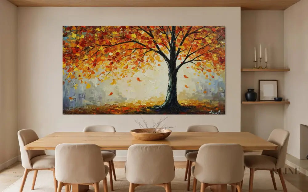 Sunlit Leaves Adrift - Hand Painting