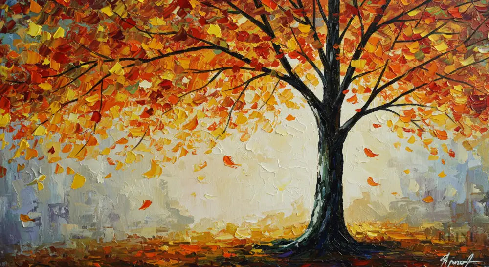 Sunlit Leaves Adrift - Hand Painting