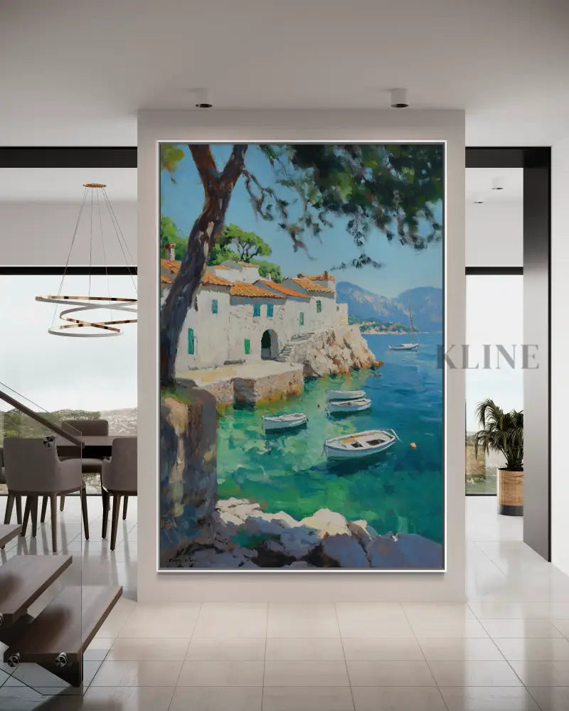Sunlit Mediterranean Cove - Hand Painting