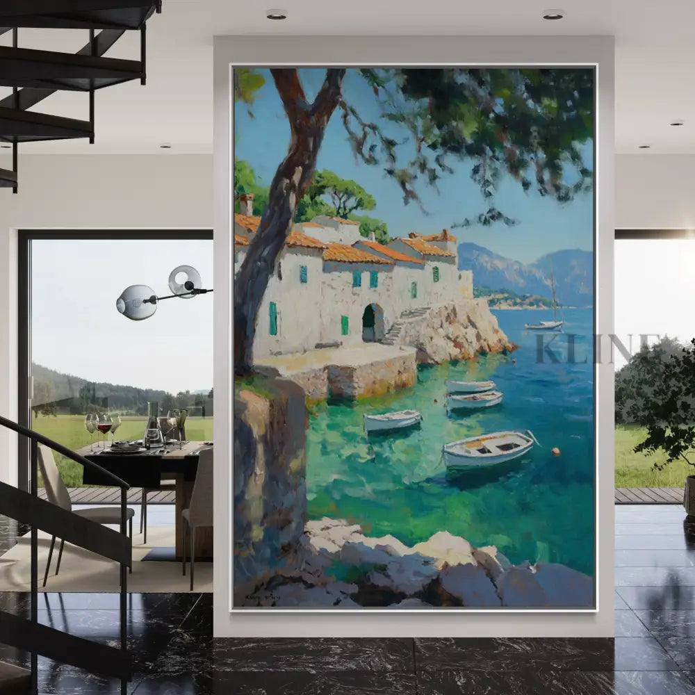 Sunlit Mediterranean Cove - Hand Painting