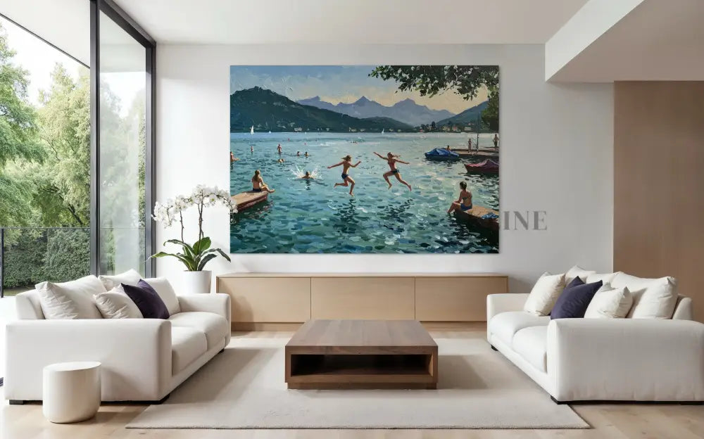 Swiss Lake Serenity - Hand Painting