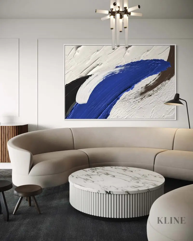 Textured Blue and White Wall Art - Hand Painting