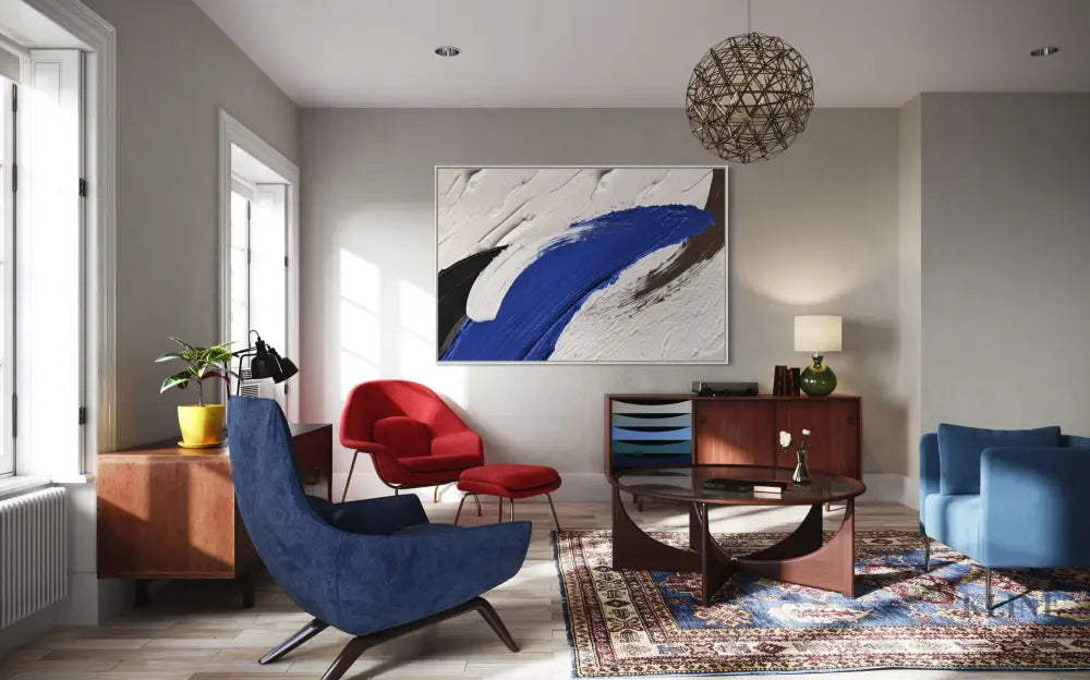 Textured Blue and White Wall Art - Hand Painting