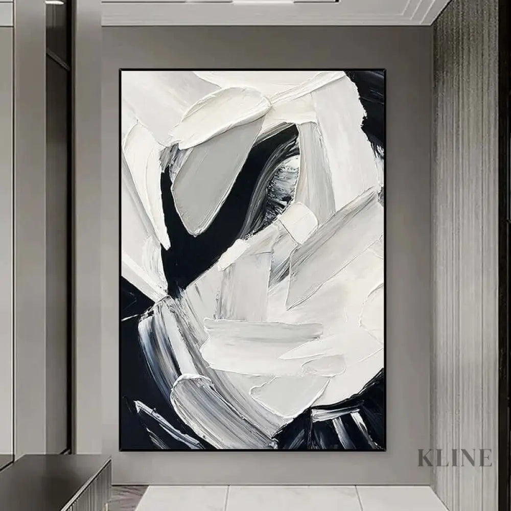 Textured Elegance White and Black Art - Hand Painting