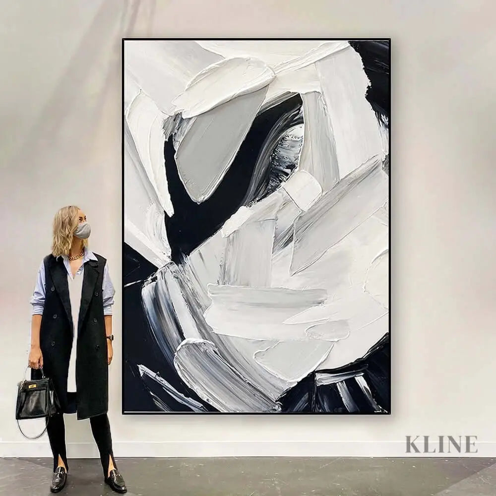 Textured Elegance White and Black Art - Hand Painting