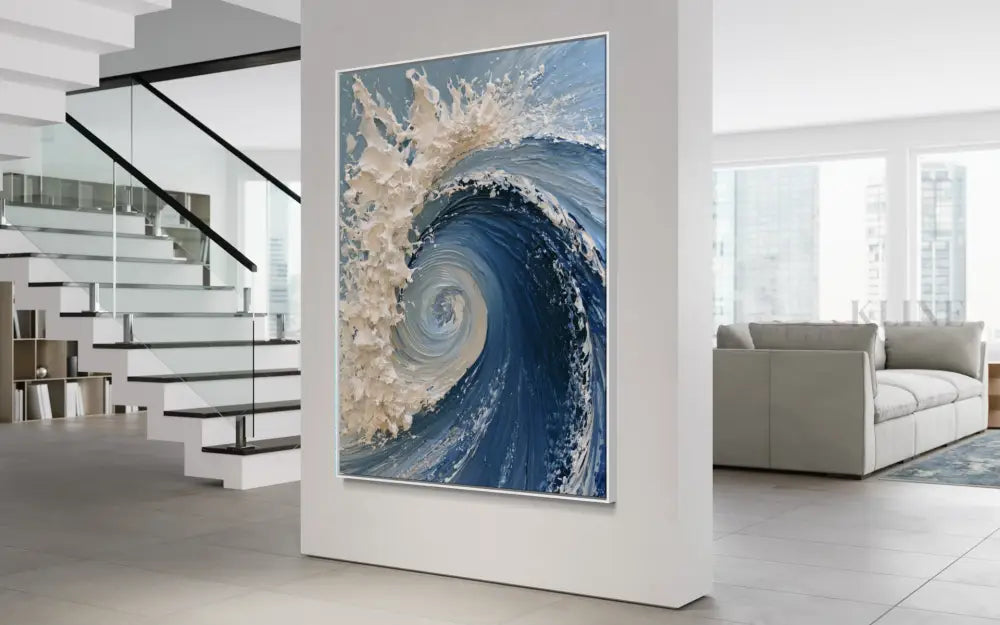 The Dramatic Blue Textured Wave - Hand Painting