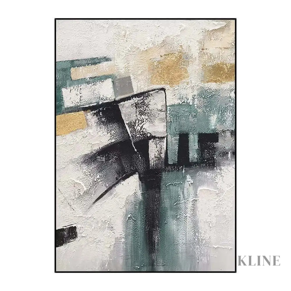 Turquoise and Black Abstract Art Painting - Hand Painting