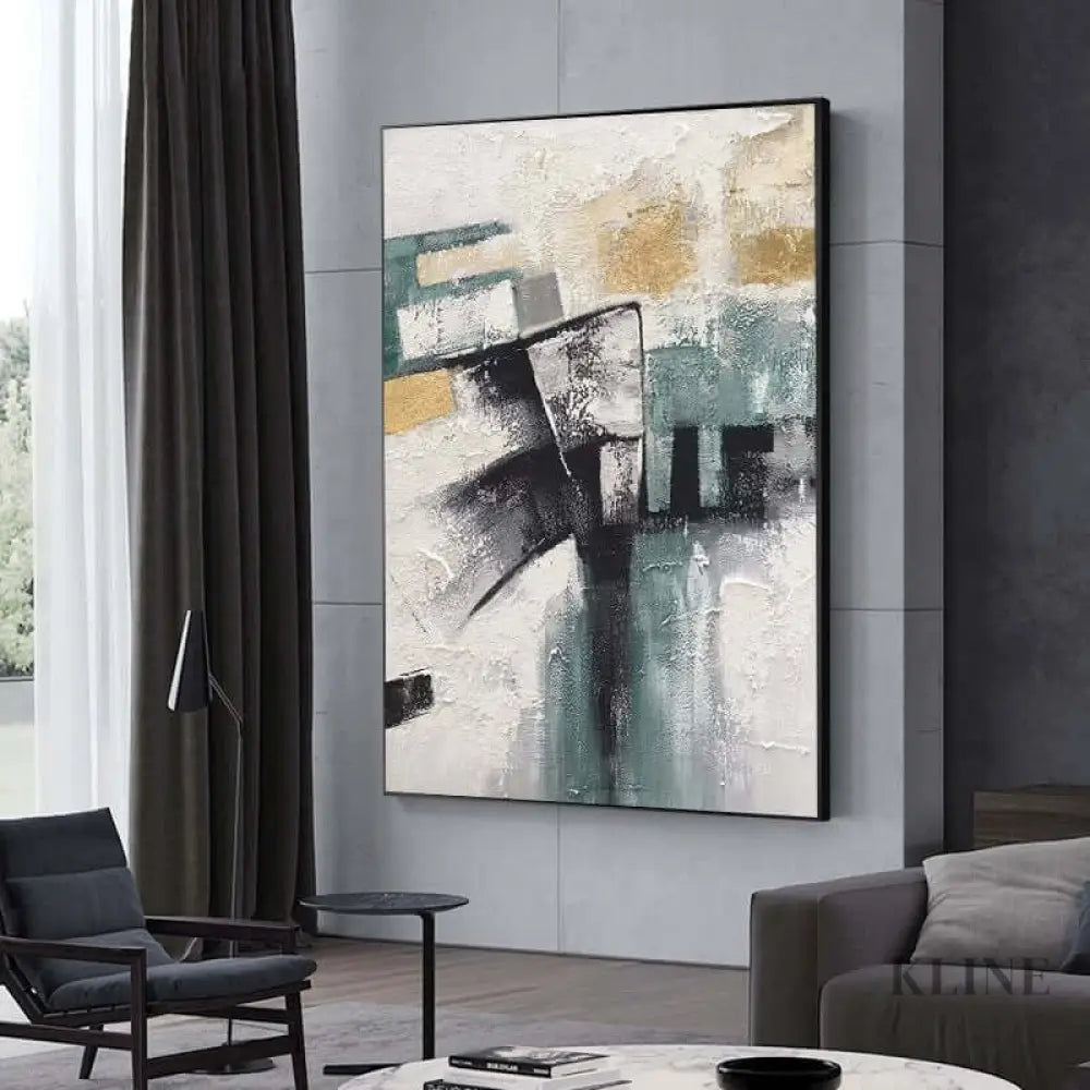Turquoise and Black Abstract Art Painting - Hand Painting