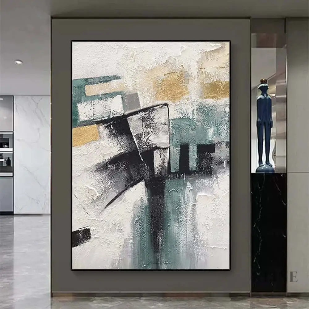 Turquoise and Black Abstract Art Painting - Hand Painting