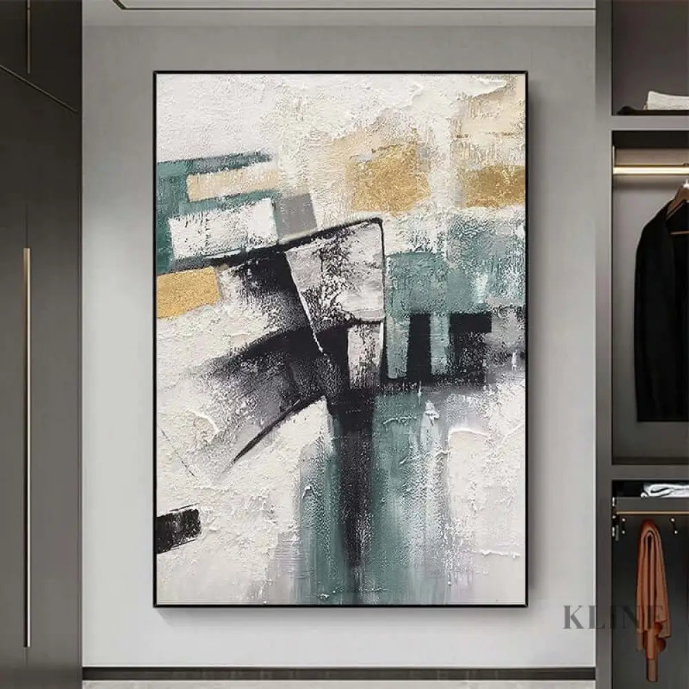 Turquoise and Black Abstract Art Painting - Hand Painting