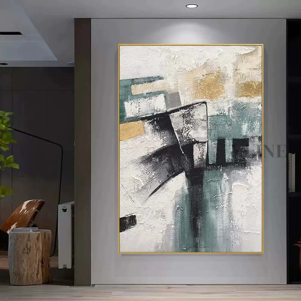 Turquoise and Black Abstract Art Painting - Hand Painting