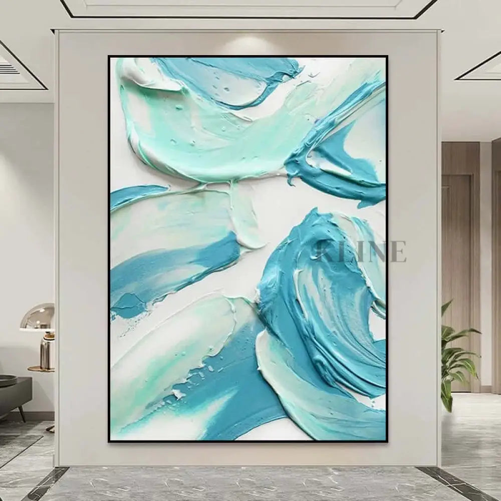 Turquoise and White Textured Wall Art - Hand Painting