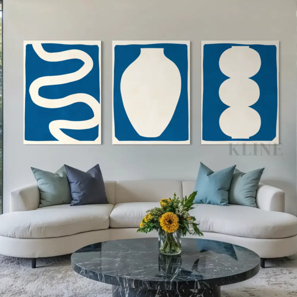 Vase and Lines Triptych - Hand Painting