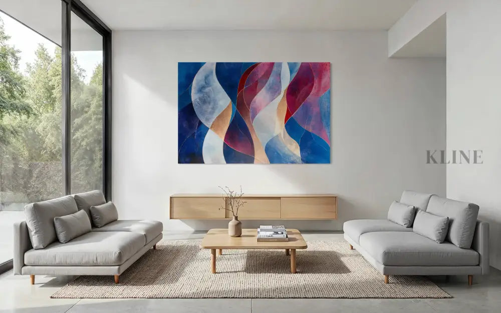Waves of Crimson and Blue - Hand Painting