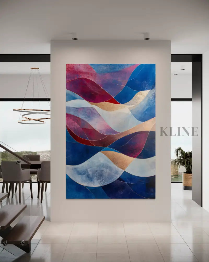 Waves of Crimson and Blue - Hand Painting