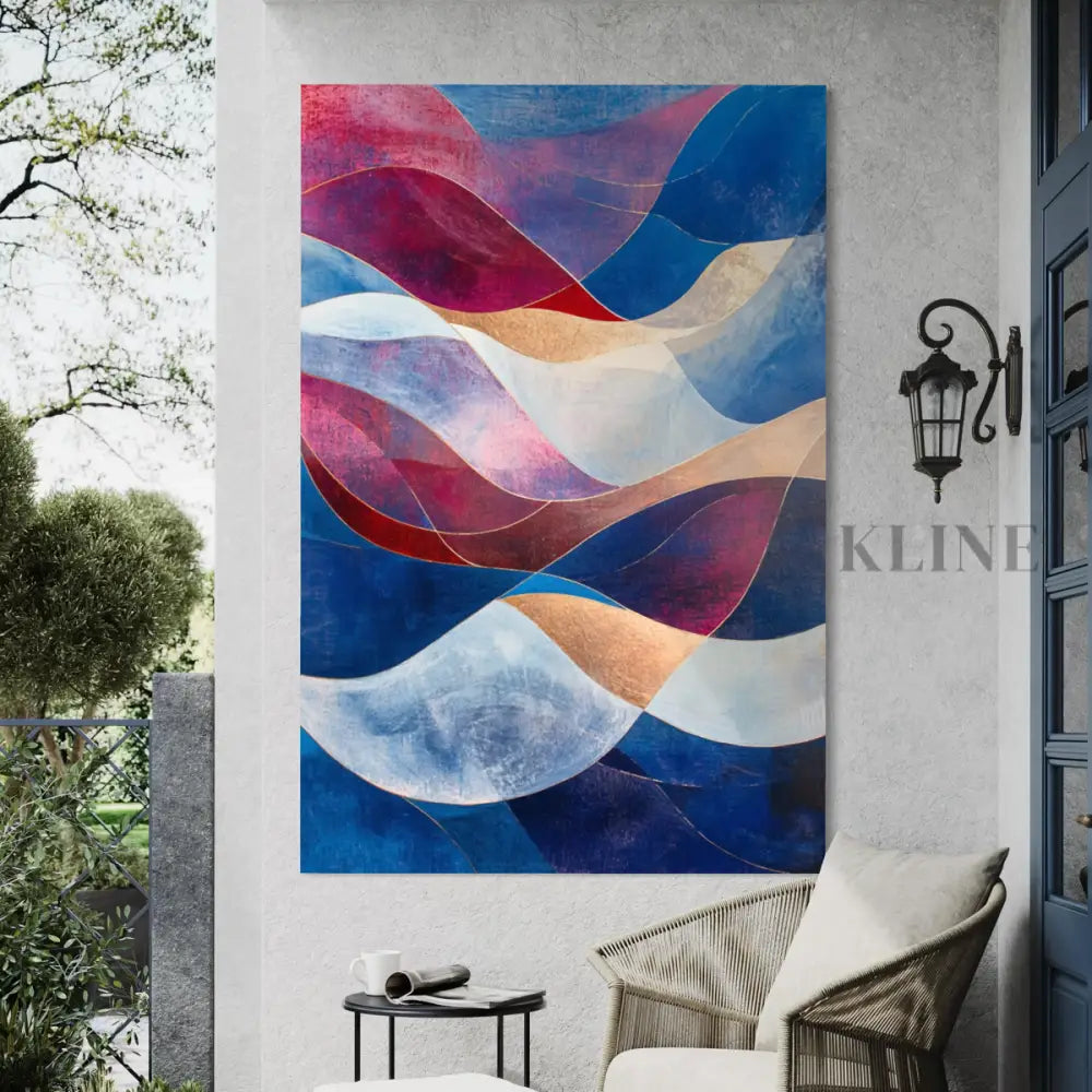 Waves of Crimson and Blue - Hand Painting