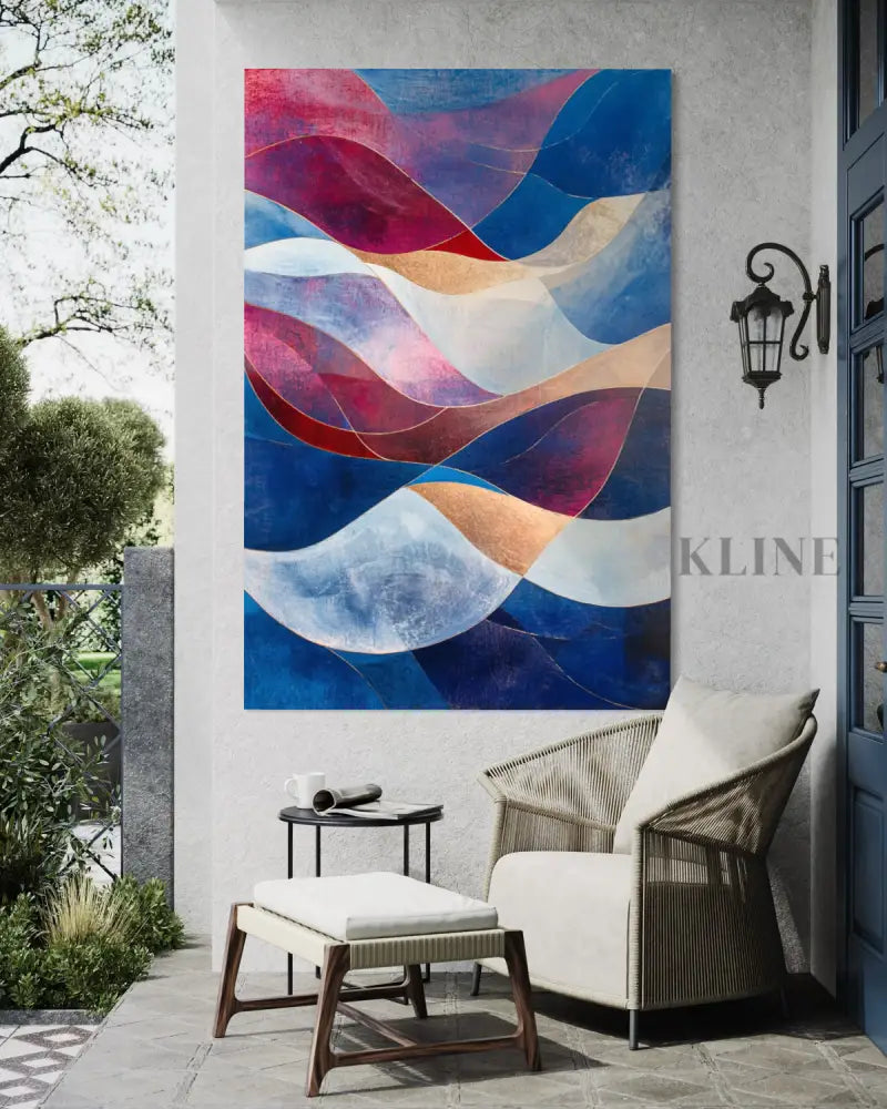 Waves of Crimson and Blue - Hand Painting