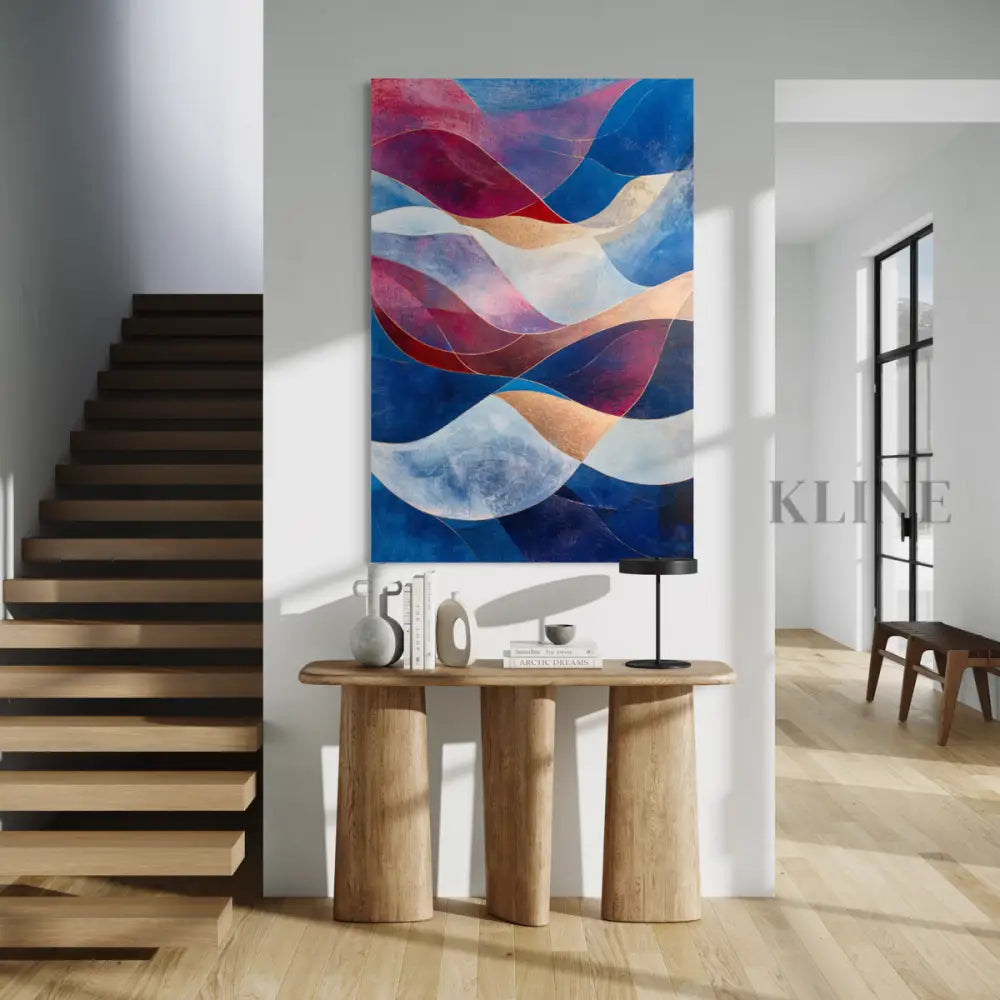 Waves of Crimson and Blue - Hand Painting