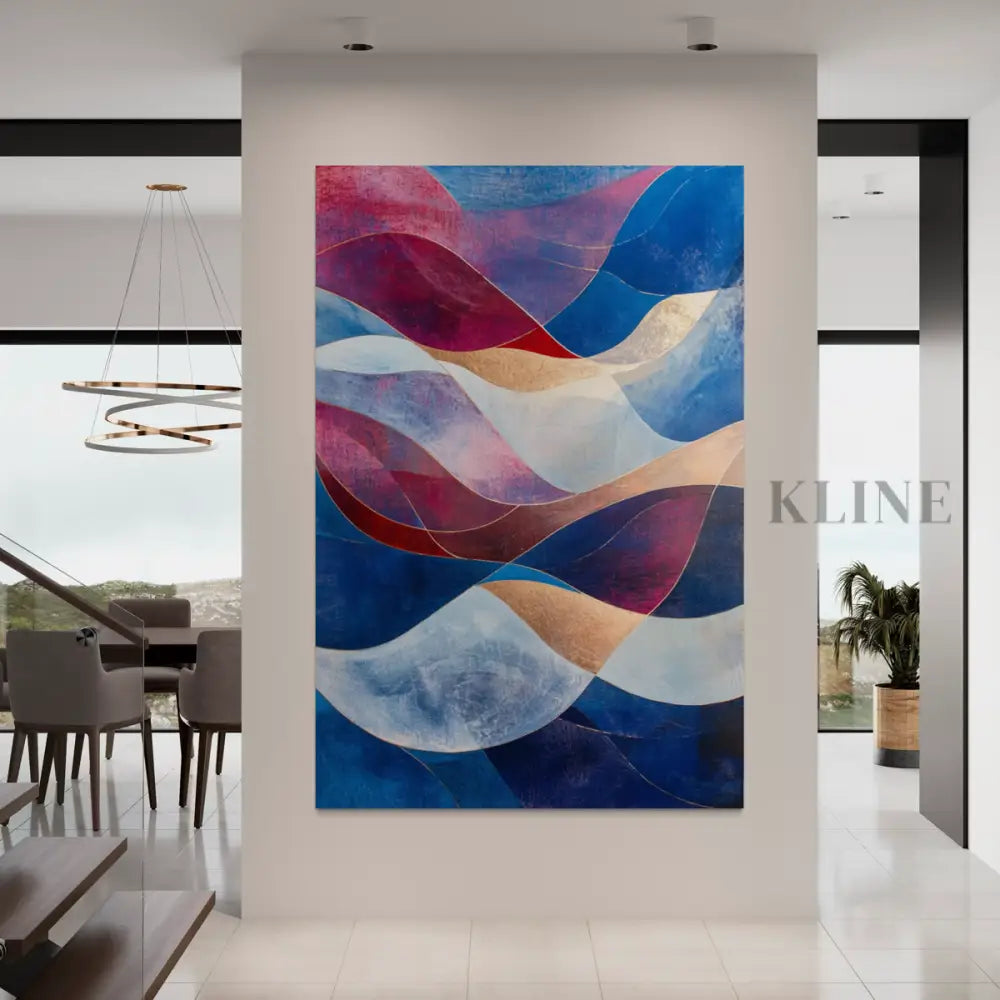 Waves of Crimson and Blue - Hand Painting
