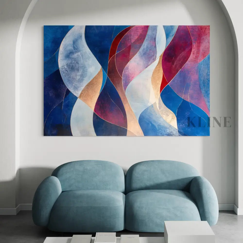 Waves of Crimson and Blue - Hand Painting