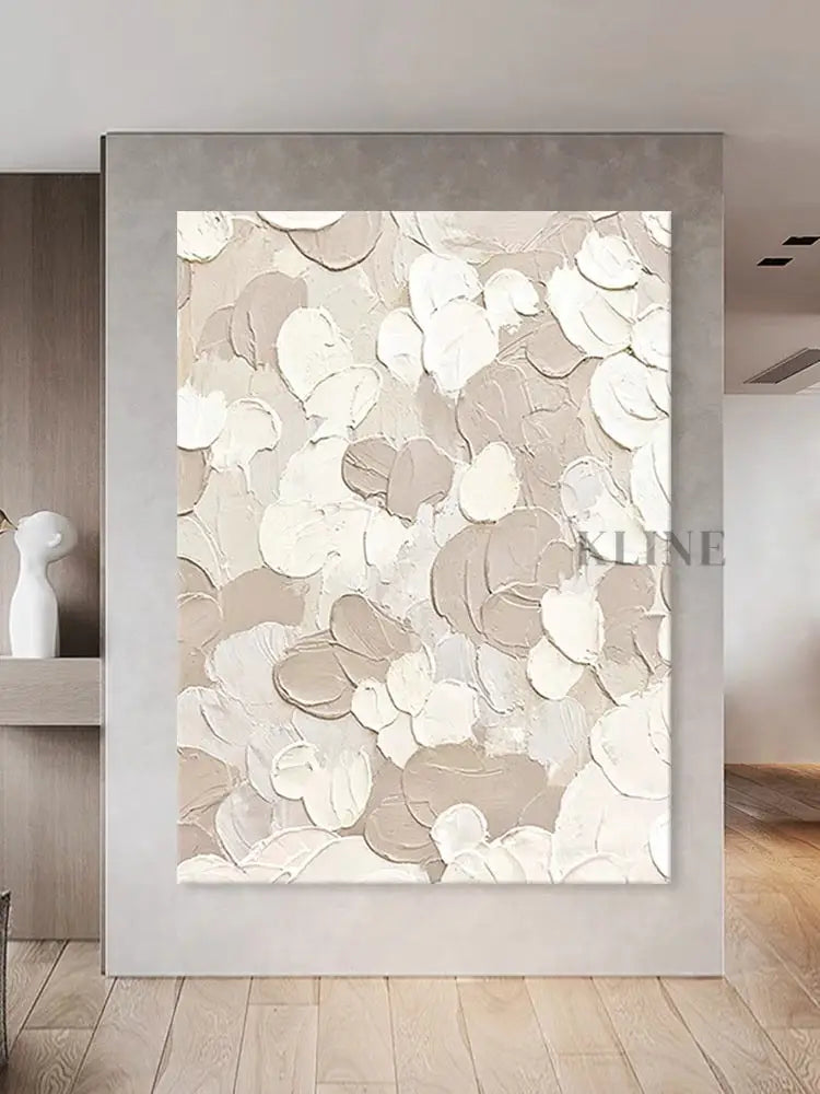 White and Beige Textured Painting - Hand Painting