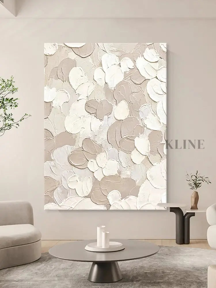White and Beige Textured Painting - Hand Painting