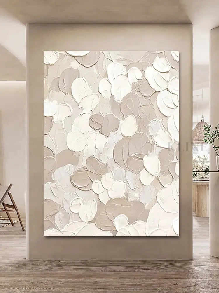 White and Beige Textured Painting - Hand Painting