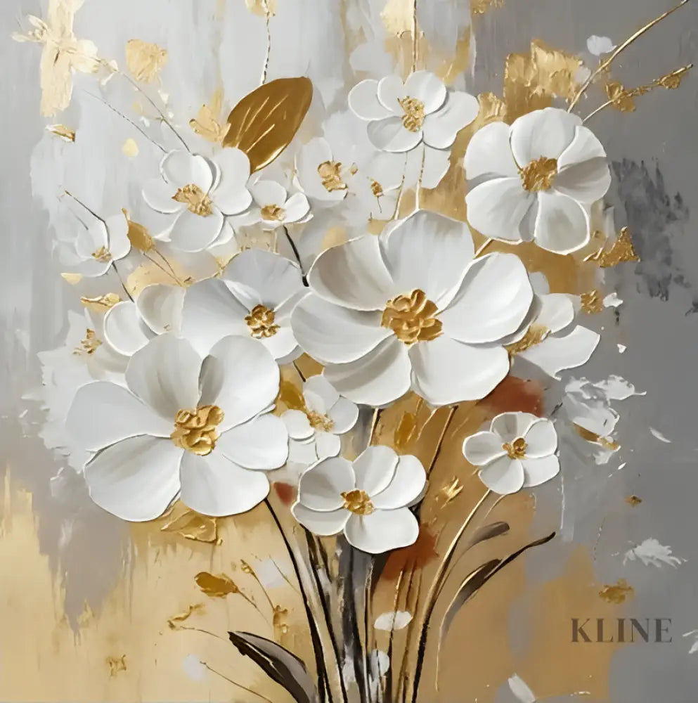 White Petals Drift Floral Canvas Painting - Hand Painting