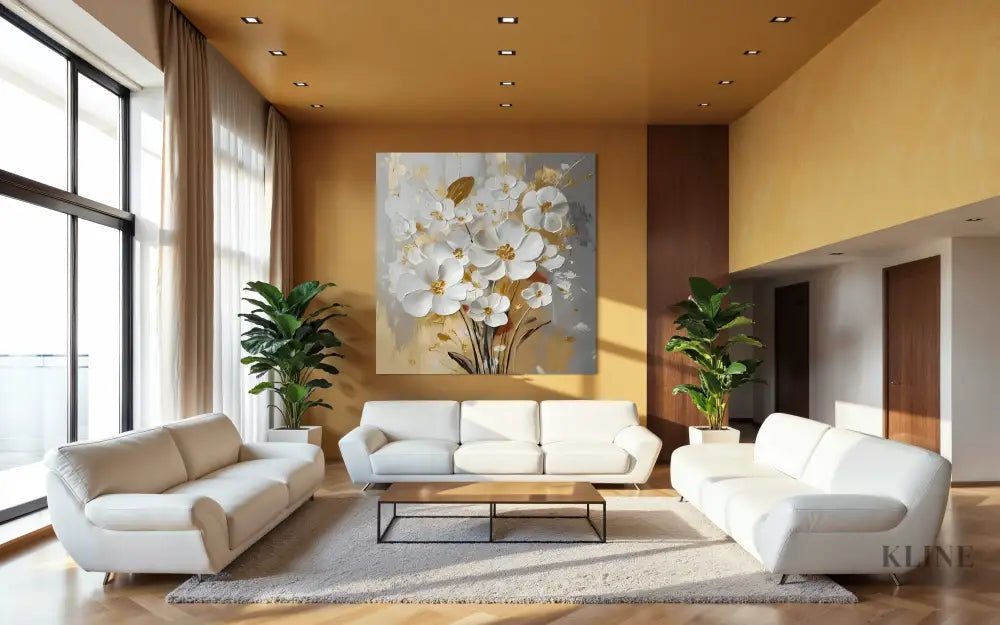 White Petals Drift Floral Canvas Painting - Hand Painting