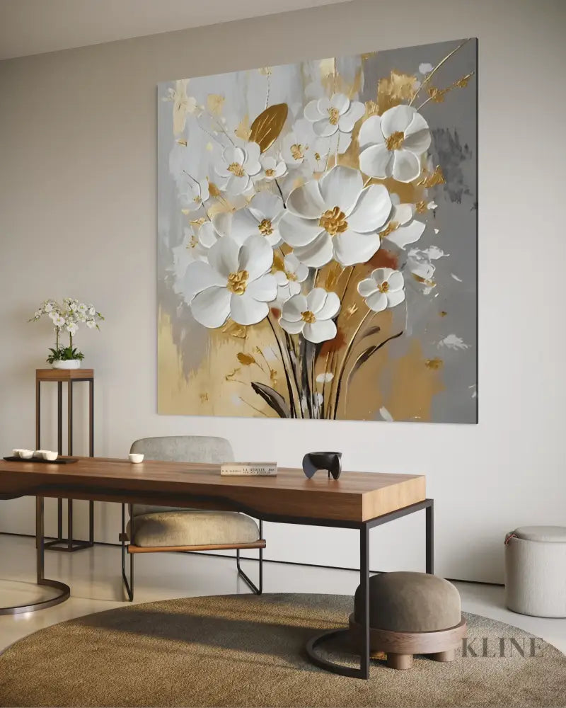 White Petals Drift Floral Canvas Painting - Hand Painting