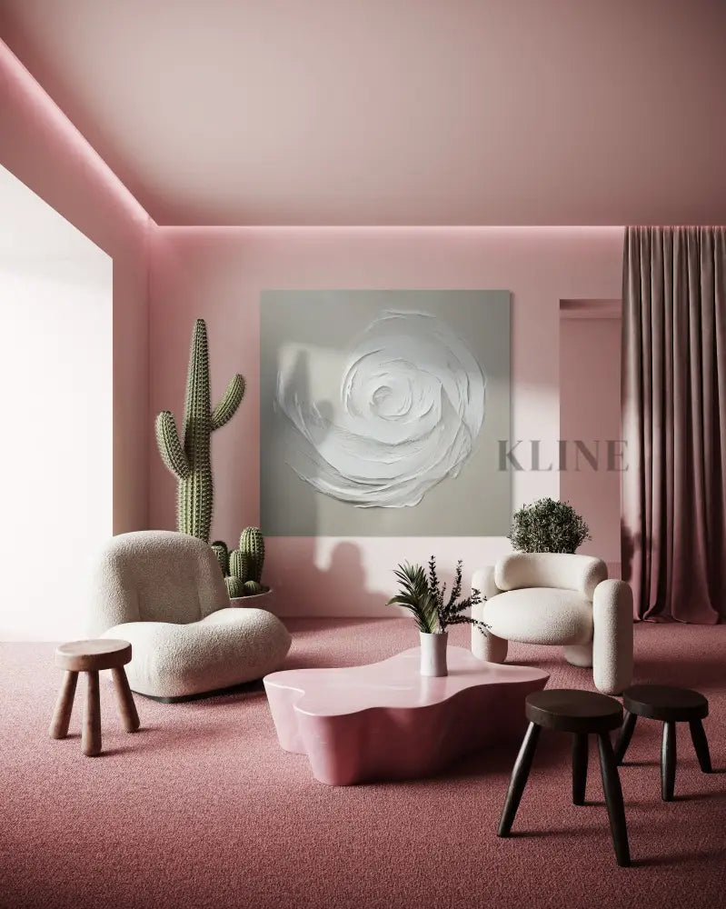 Zen Markings wall art by Kline Collective, featuring hand-painted rose design in modern, minimalist interior.