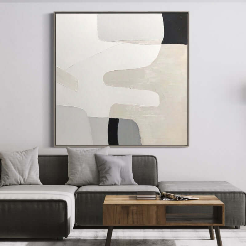 Modern hand-painted abstract wall art in calming tones, enhancing living space with style and elegance.