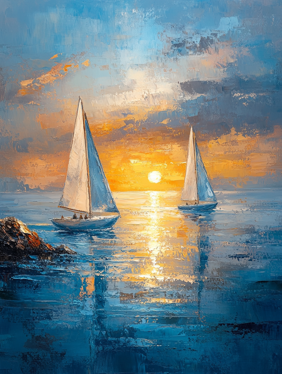Boats Sunset Triptych 
