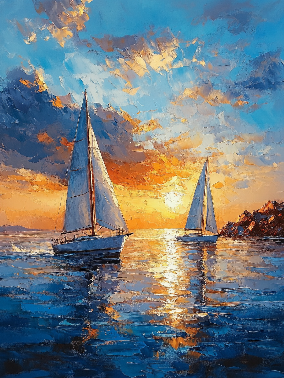 Boats Sunset Triptych