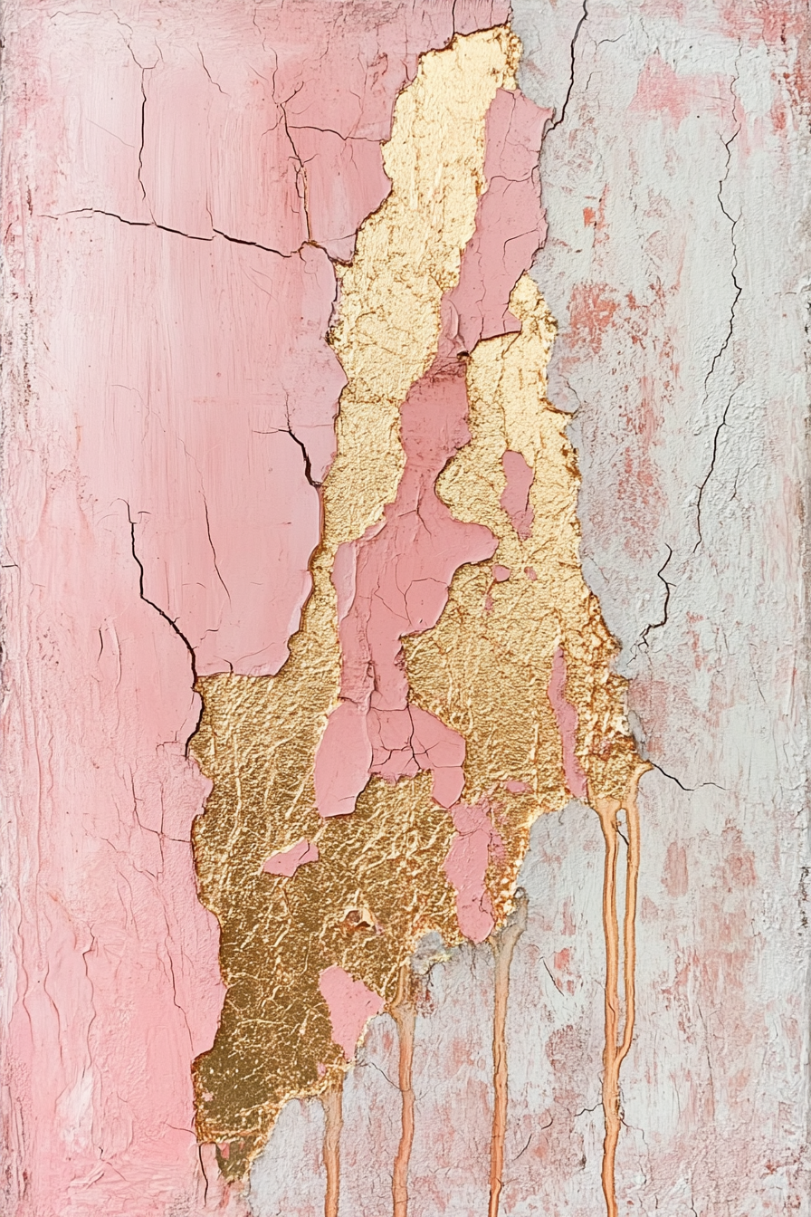 Abstract Pink and Gold Triptych - Hand Painting Arte de pared rosa