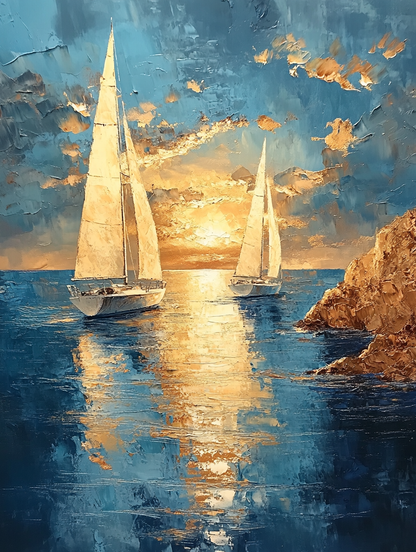 Boats Sunset Triptych
