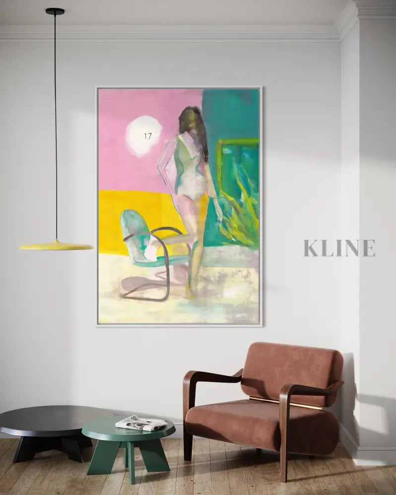17 Bazaar II hand-painted figurative canvas painting by Victoria Verbaan in modern living space. 