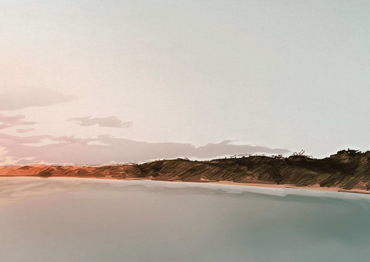 Hand-painted artwork of Muirs Beach at sunset, showcasing serene landscapes by Kline Collective, ready to hang. Living Room Wall Art