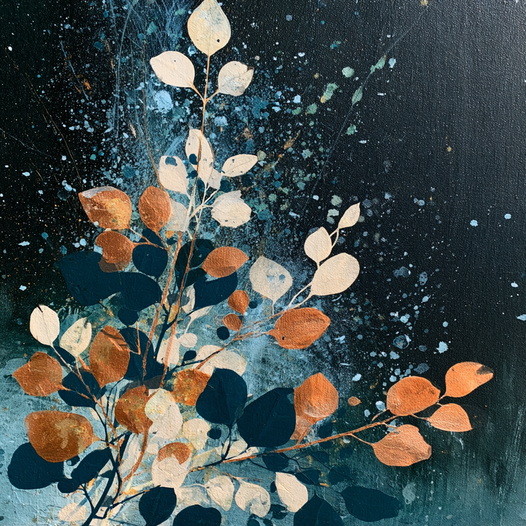 Autumn Leaves on Midnight Blue 
