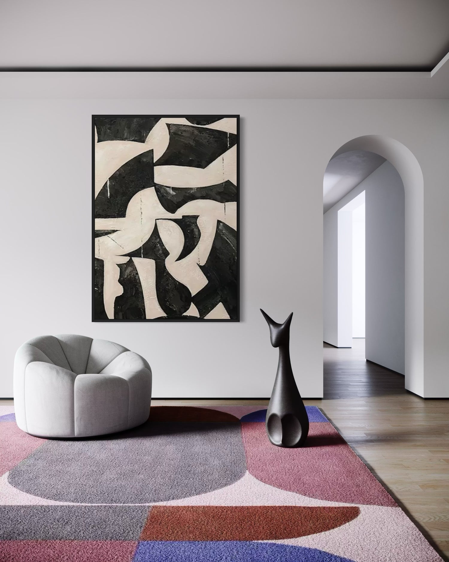 Wall art in stile geometrico nero e crema 1