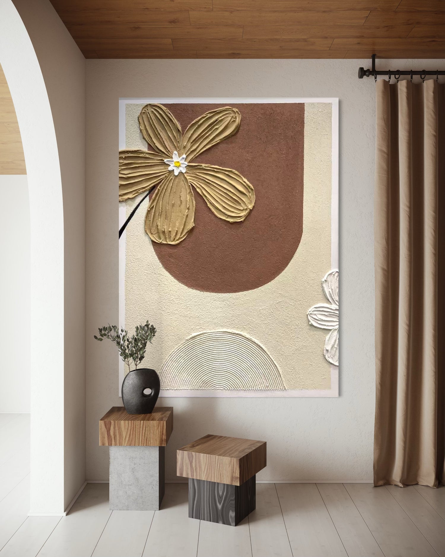 Earthen Bloom Relief Brown Wall Art