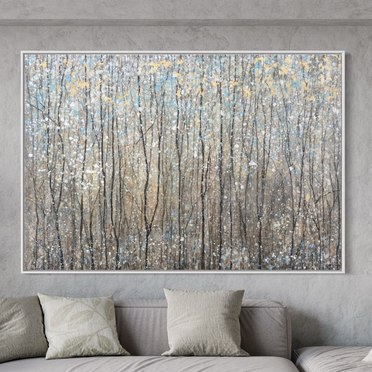 Abstract artwork depicting a forest in spring with vibrant colors and dynamic textures, enhancing any living space. Meistverkaufte Gemälde