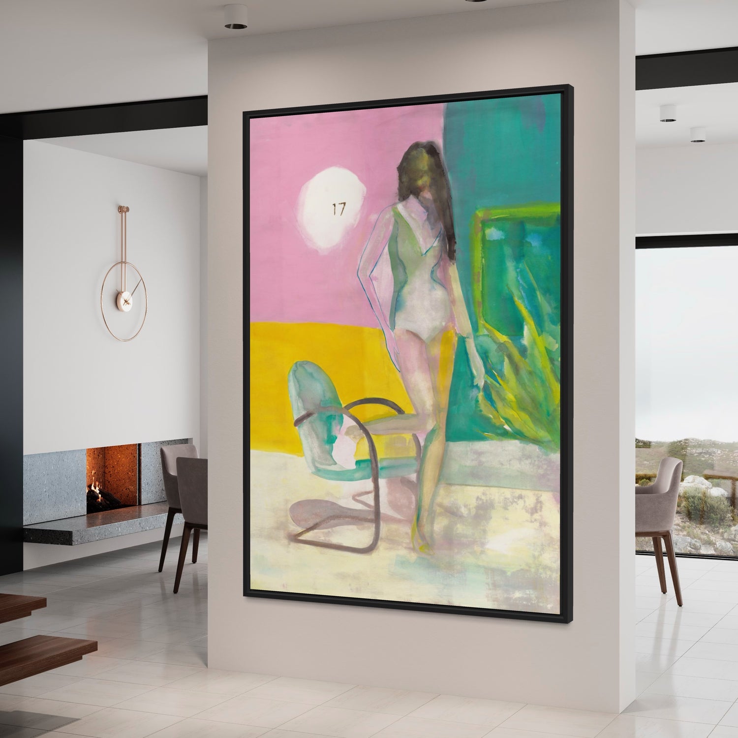 Hand-painted figurative canvas painting by Victoria Verbaan, framed and ready to hang, enhances modern home decor. 