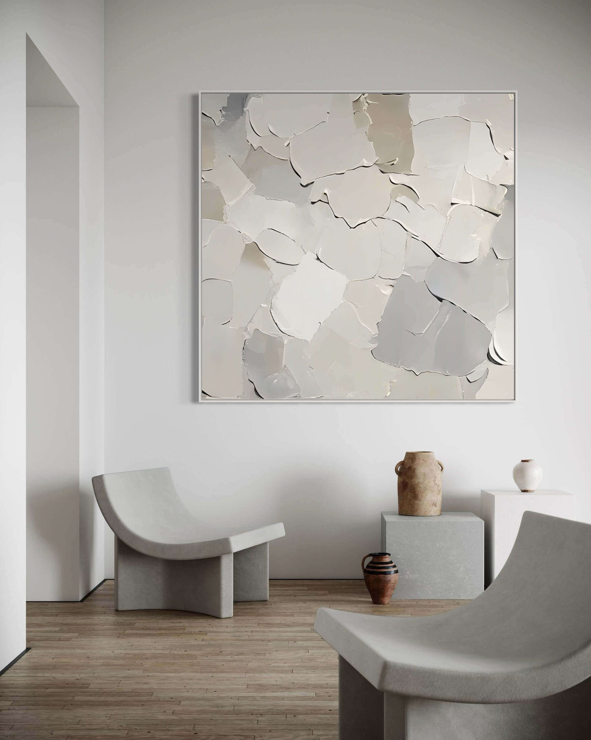Soft Echoes - Hand Painting Art mural blanc